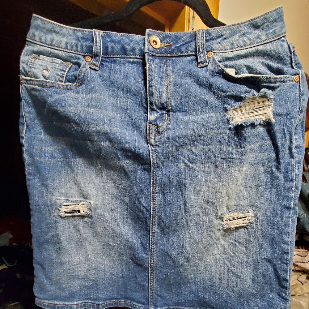 Distressed Denim Skirt
